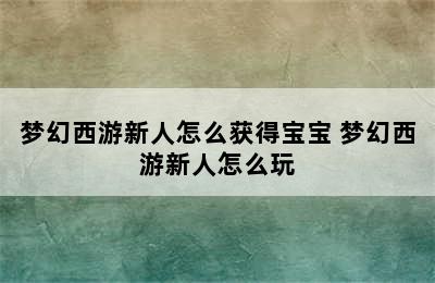 梦幻西游新人怎么获得宝宝 梦幻西游新人怎么玩